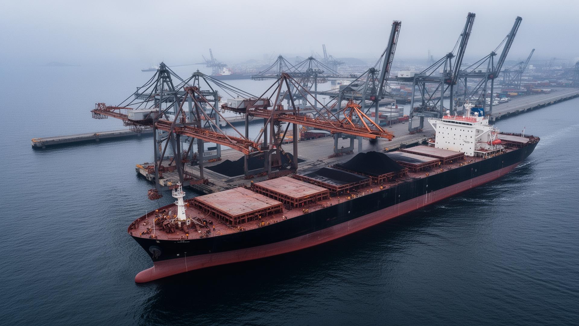 Bulk carrier loading at port